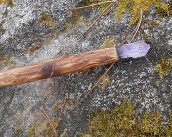 Wild Cherry Wood Wand with Amethyst Crystal, Witchcraft, Wicca, Wormwood Wand
