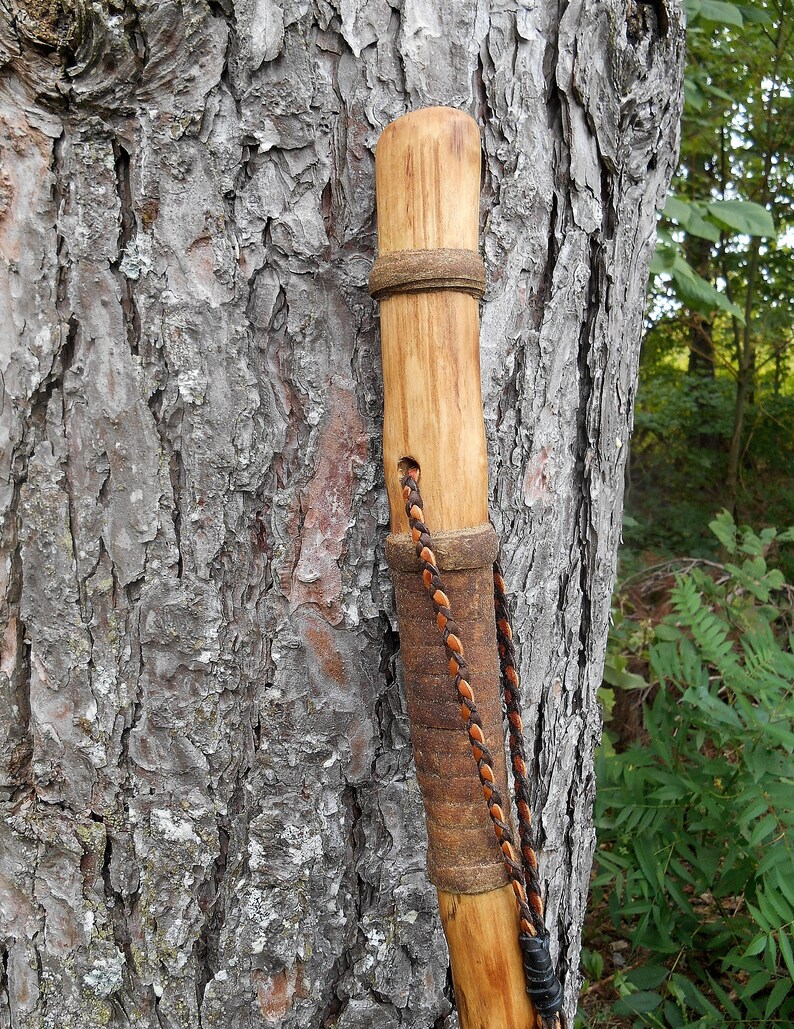 Tall Hiking Staff Walking Stick with Braided Leather Bark Etsy