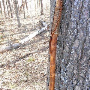 Walking Stick for Trail Hiking, Tall Oak Wood Staff with Worm Tracks, Braided Leather and Bark Grip, survivor stick