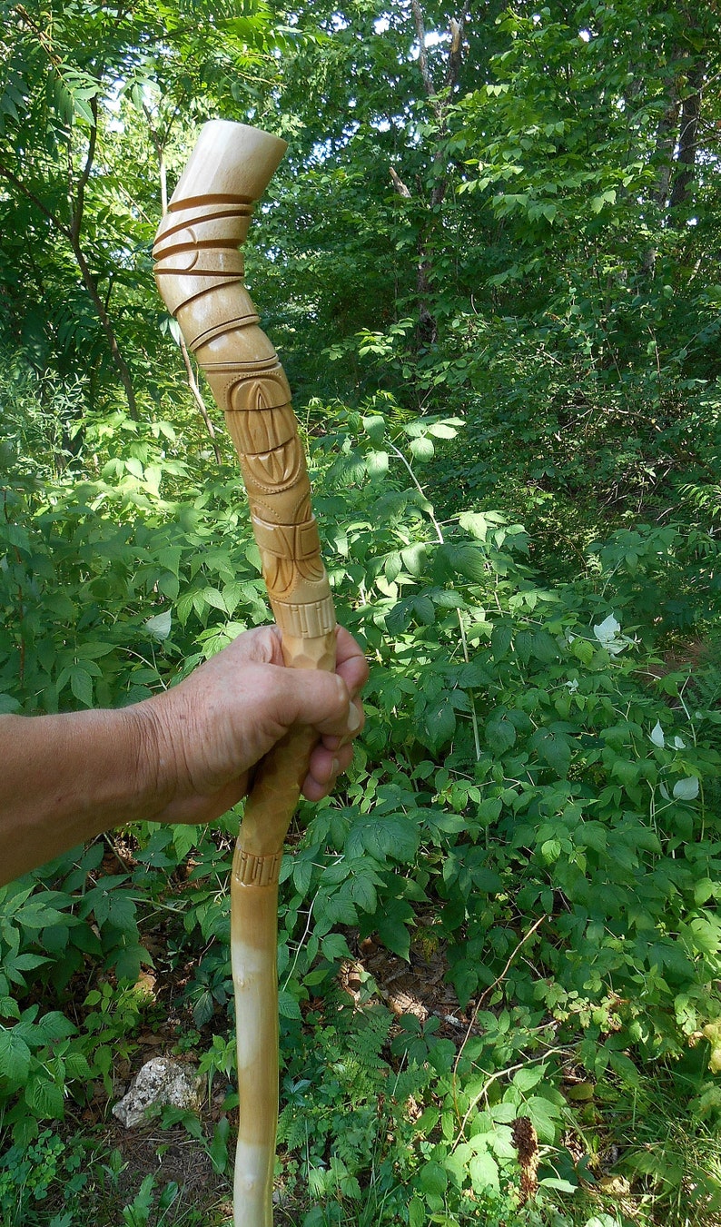 Birch wood Hiking staff Hand Carved Walking Stick Fine Art Etsy