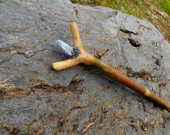 Ash Wood Forked Wand with kyanite crystal