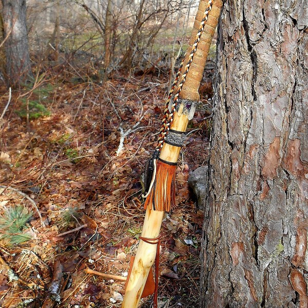 Shaman Staff Walking Stick / Tribal Staff with Arrowhead and Crystals, Ceremonial Spirit Staff