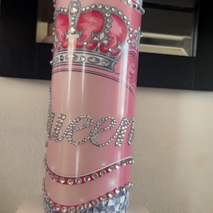 Hand Bedazzled “Queen” Rhinestone Tumbler | Pink Crown Glam Tumbler | 20oz Stainless Steel Cup | Gifts for Her | Bling Cup | Custom Drinkwar
