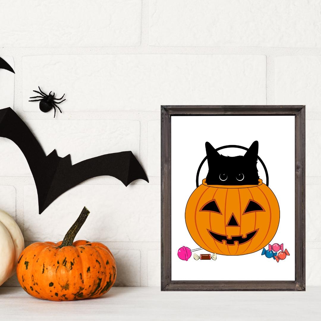 Cat in Pumpkin Matte Poster Wall Art and Decor for Fall - Etsy