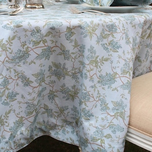 Chinoiserie Floral Tablecloth: Round, Organic Cotton Round or Oval Table Cover