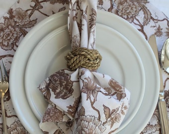 Brown Floral Cloth Dinner Napkins, Botanical Print, Set of 4 Cotton Fall Napkins
