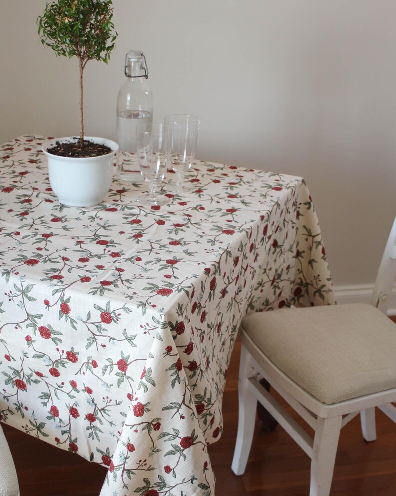 Red floral square card tablecloth made from cotton-linen blend, perfect for mahjong, bridge, and poker nights. Washable, reusable, and designed for game tables or festive holiday use. Doubles as a Christmas table cloth, kitchen table cover, or rehearsal dinner table topper. Featuring William Morris-style prints, this game table cloth combines timeless design with everyday practicality. Fits a table size upto 35" x35"