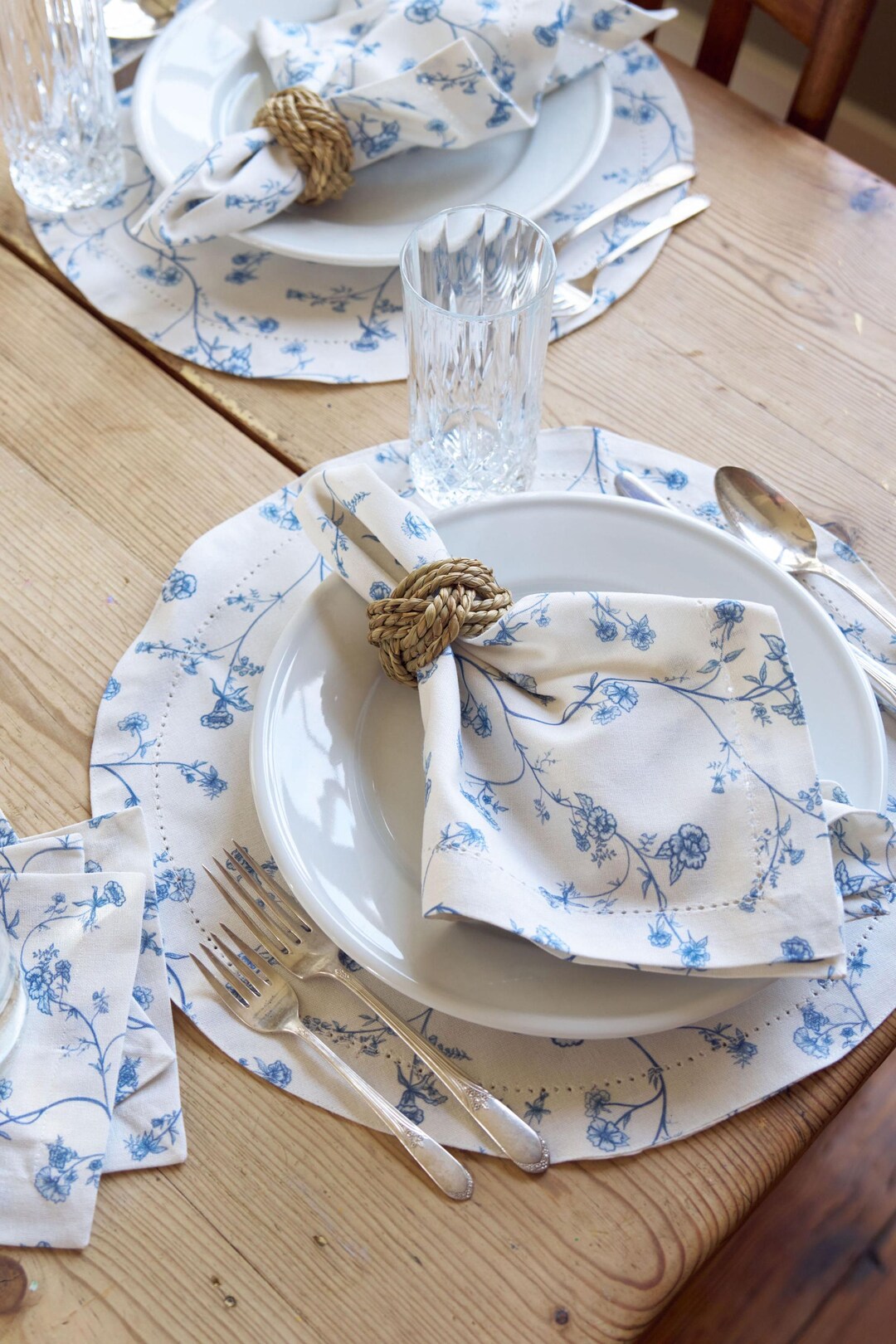 Cloth Dinner Napkins, Charleston Delft Blue Floral Print, Cotton ...