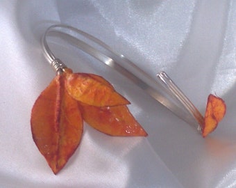 Fine Silver and Paper Orange leaf bracelet
