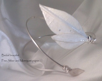 Delicate White Momigami paper and Fine Silver bracelet