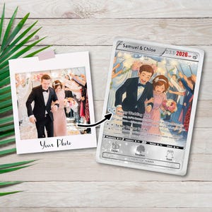 Personalized Anime Wedding Card with Photo – Custom Pokémon-Inspired Gift for Couple, Bride & Groom Keepsake, Geeky Anniversary Present