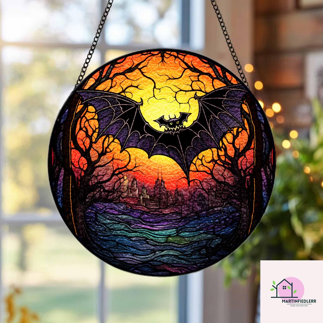 Bat Suncatcher: Spooky Stained Glass Window Hanging Decor - Etsy