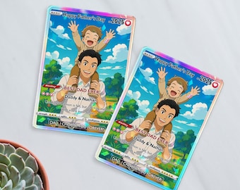 Fathers Day Anime Trading Card Gift, Personalized Card for Dad, Custom Gamer Dad Photo Gift, Unique Gift from Kids or Wife,Acrylic Card Gift