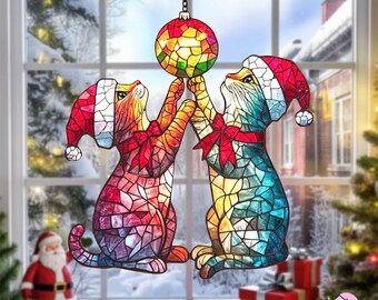 Starry Night Cat Christmas Ornament Animal Suncatcher Celestial Window