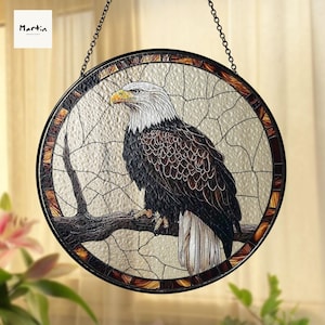 Bald Eagle Stained Glass Suncatcher in Gift Box, Patriotic Wildlife Window Art, Dependence Day Gift, 4th Of July Decor, Fourth Of July Gift