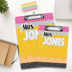 Glitter Back to School Teacher Clipboard, Custom Name Sparkle Clipboard for Classroom, Personalized Gift for Teachers, Custom Clipboard Gift