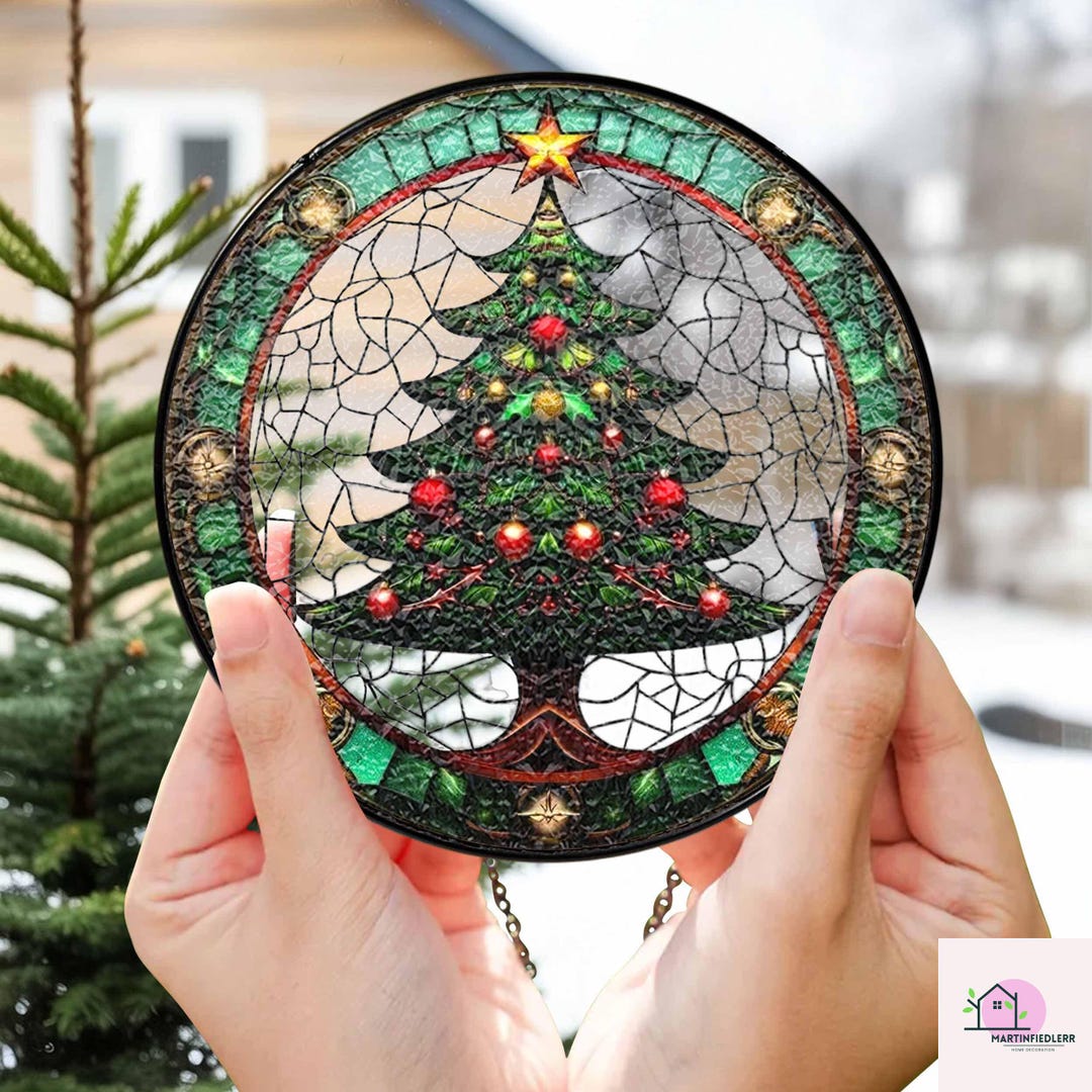Sparkling Christmas Tree Stained Glass Suncatcher: Festive Window Decor ...