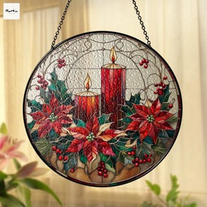 Weihnachtskerze Glas-Suncatcher, Weihnachtsstern-Fenster-Behang, Feiertags-Dekor, Glasmalerei-Suncatcher, Weihnachtsgeschenk, Tis The Season