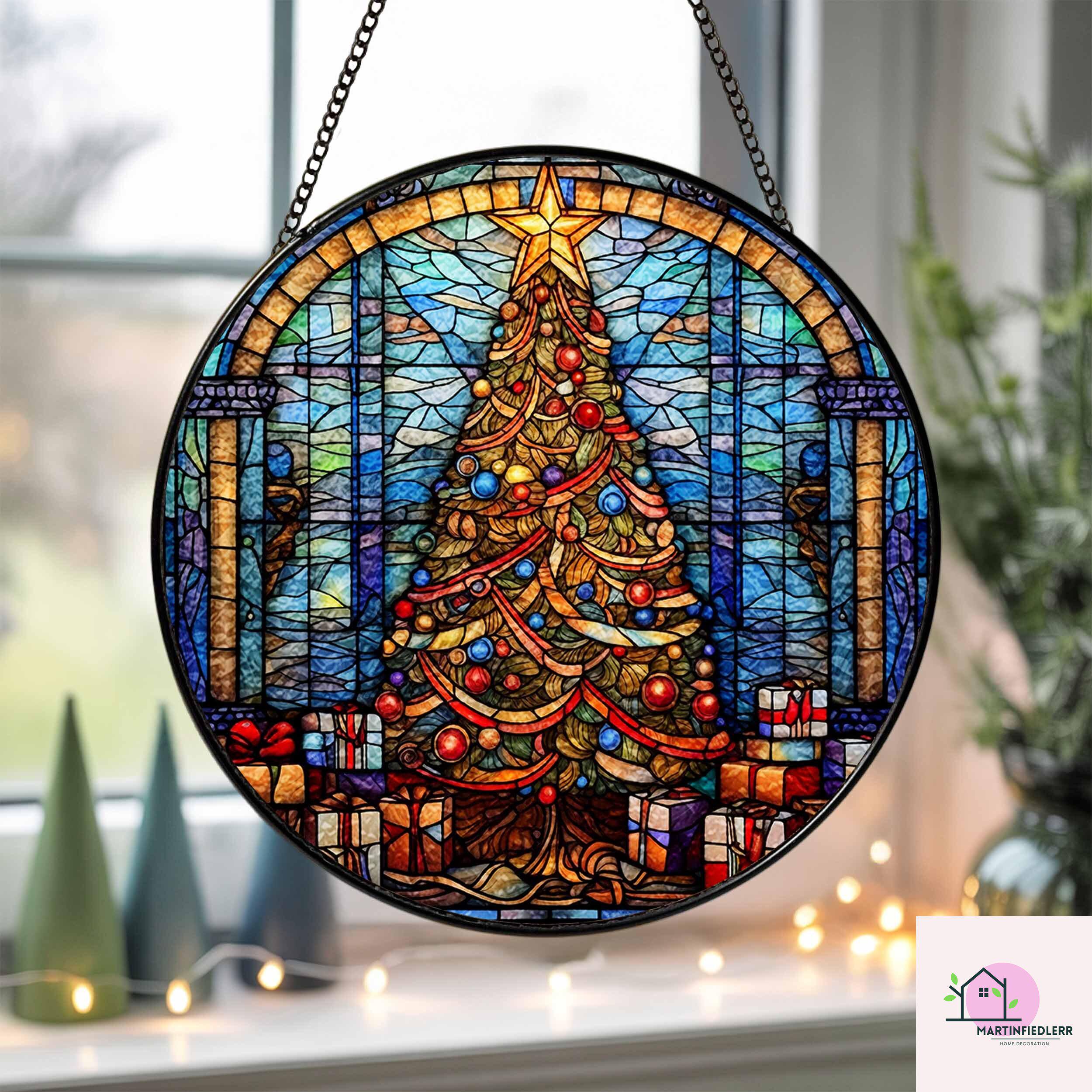 Discover Cathedral Christmas Tree Stained Glass Suncatcher Home Decor