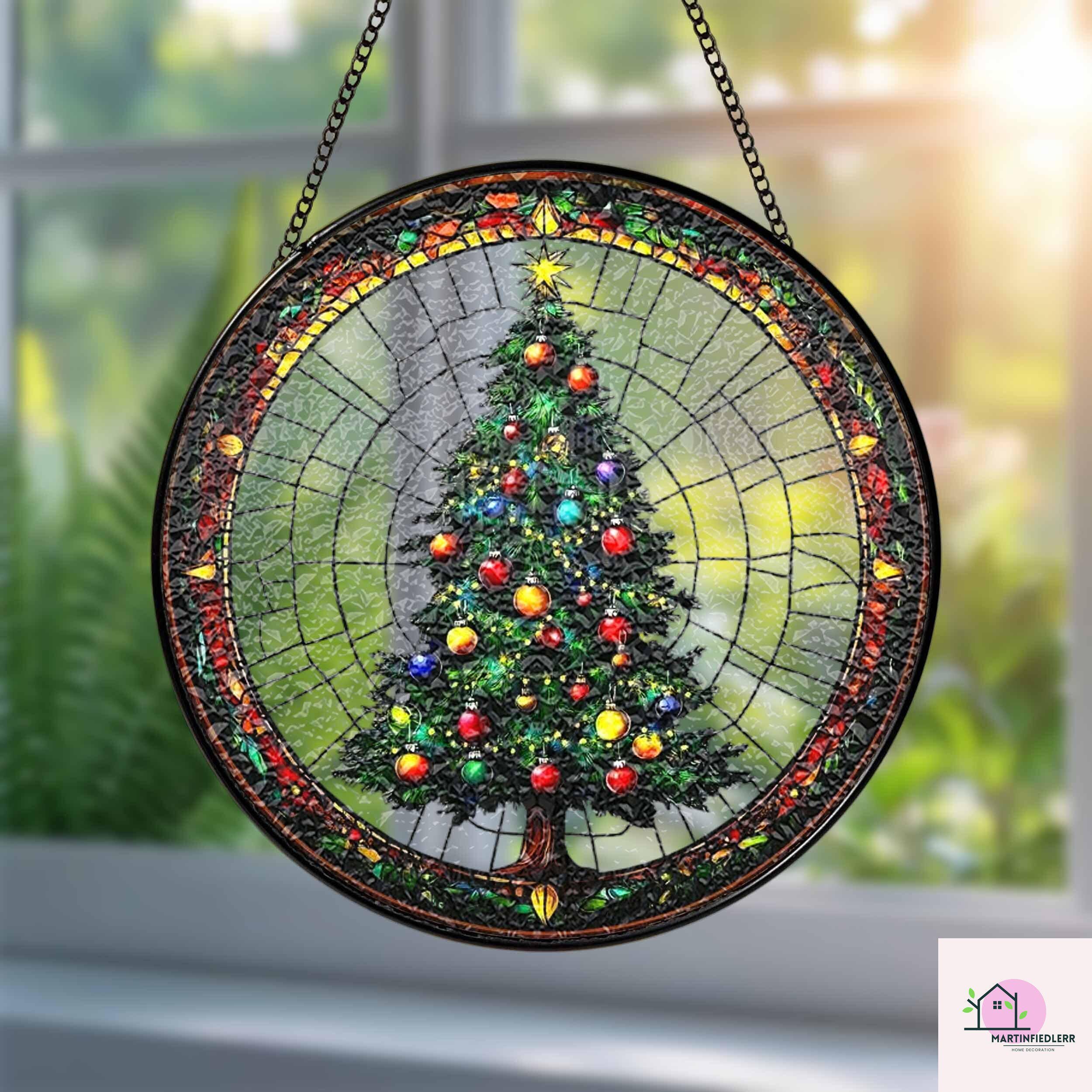 Discover Classic Christmas Tree Stained Glass Suncatcher Holiday Window Ornament