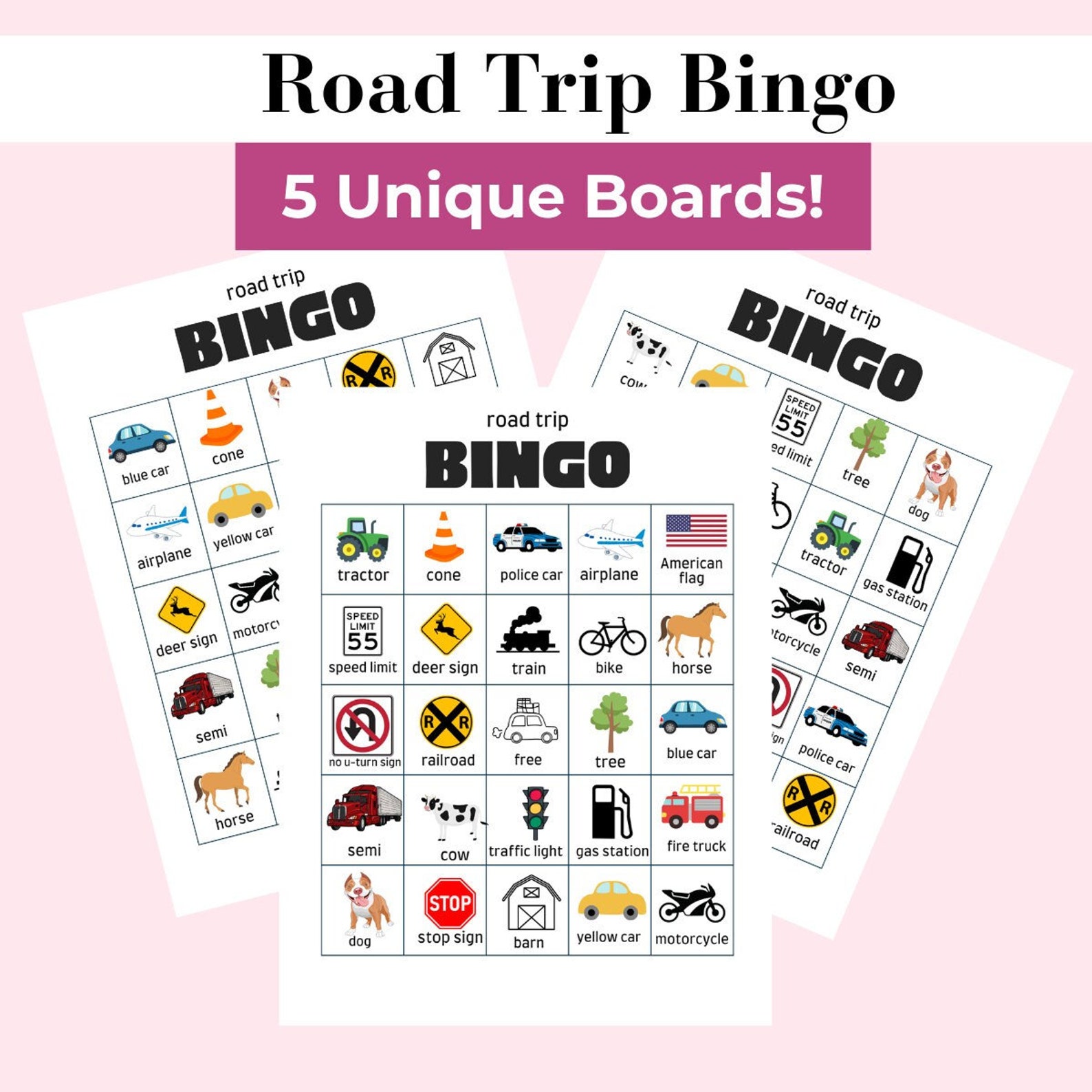 Road Trip Bingo Printable, Printable Games, Bingo Instant Download
