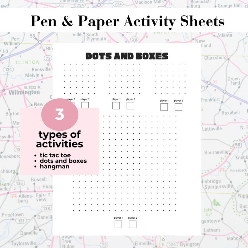 Pen & Paper Activity Printables, Tic Tac Toe, Dots and Boxes, Hangman ...
