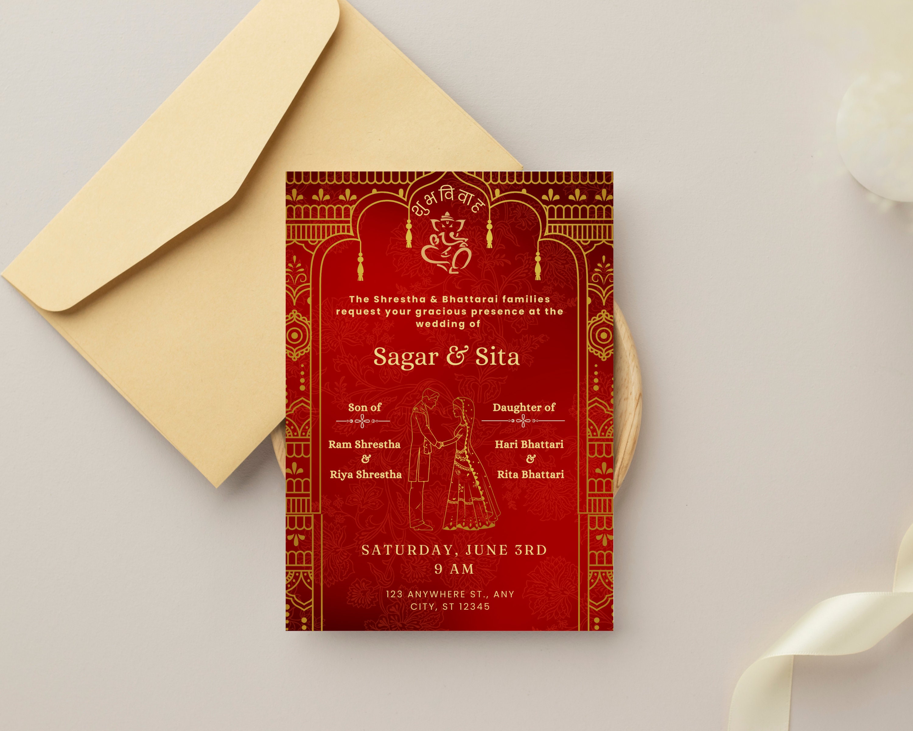Nepali Wedding Invitation Digital Template, Editable Nepali Wedding Invitation