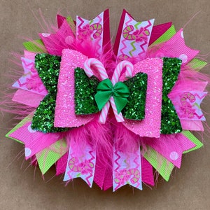 Pink Candy Cane Holiday Bow
