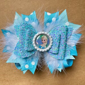 Elsa Inspired Princess Hair Bow 5”-Blue