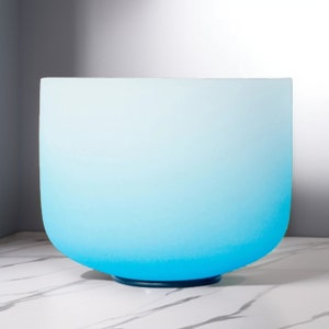 432hz/440hz 8 inch Blue White Gradient Frosted Quartz Crystal Singing Bowl for Yoga & Meditation, Meditation Crystal Bowls with Accessories