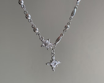 Silver Dainty Shiny Flower Stainless Steel necklace, Cute Spring Summer Floral Necklace, Prom Necklace Jewelry Accessories, Gift for Her