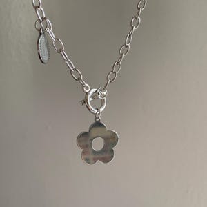 Silver Flower Charm Stainless Steel necklace, Cute Spring Summer Floral Necklace, Y2k Necklace Jewelry Accessories, Gift for Her