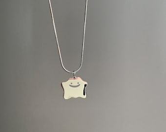 Ditto Stainless Steel Fun Necklace, Cute Dainty Ghost Halloween Charm Necklace, Smiley Face Necklace Jewelry, Halloween Gifts for Women
