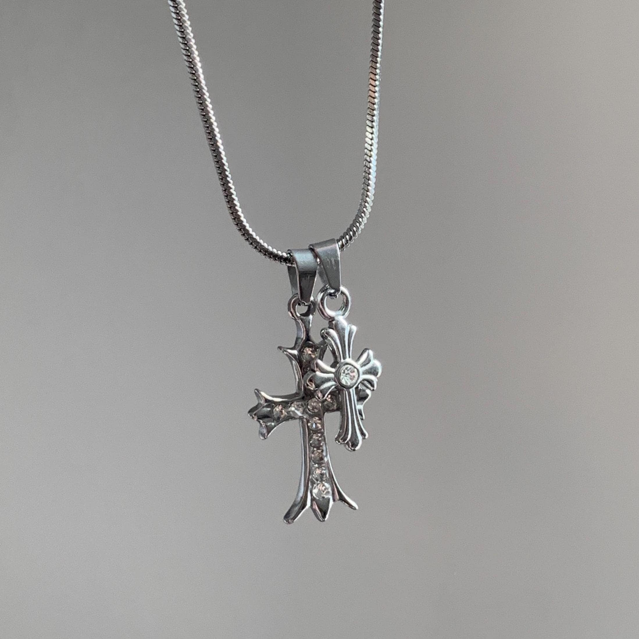 Y2k Double Cross Necklace - Etsy