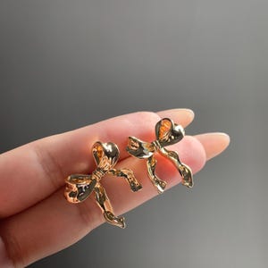Silver Gold Bow Stud Earrings, Minimalist Sterling Silver Cute Bow Earrings, Hypoallergenic Bow Stud Earrings, Gift for Her
