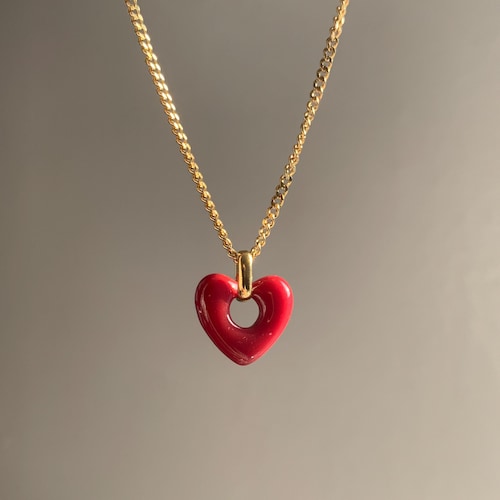 Collier pendentif coeur rouge en or délicat, collier coeur en acier inoxydable plaqué or 18 carats, collier amour minimaliste, cadeau bijoux pour elle