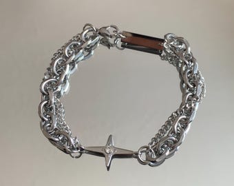 Pulsera gruesa de acero inoxidable con diseño de estrella plateada, estilo grunge punk Y2K, para mujer y hombre.
