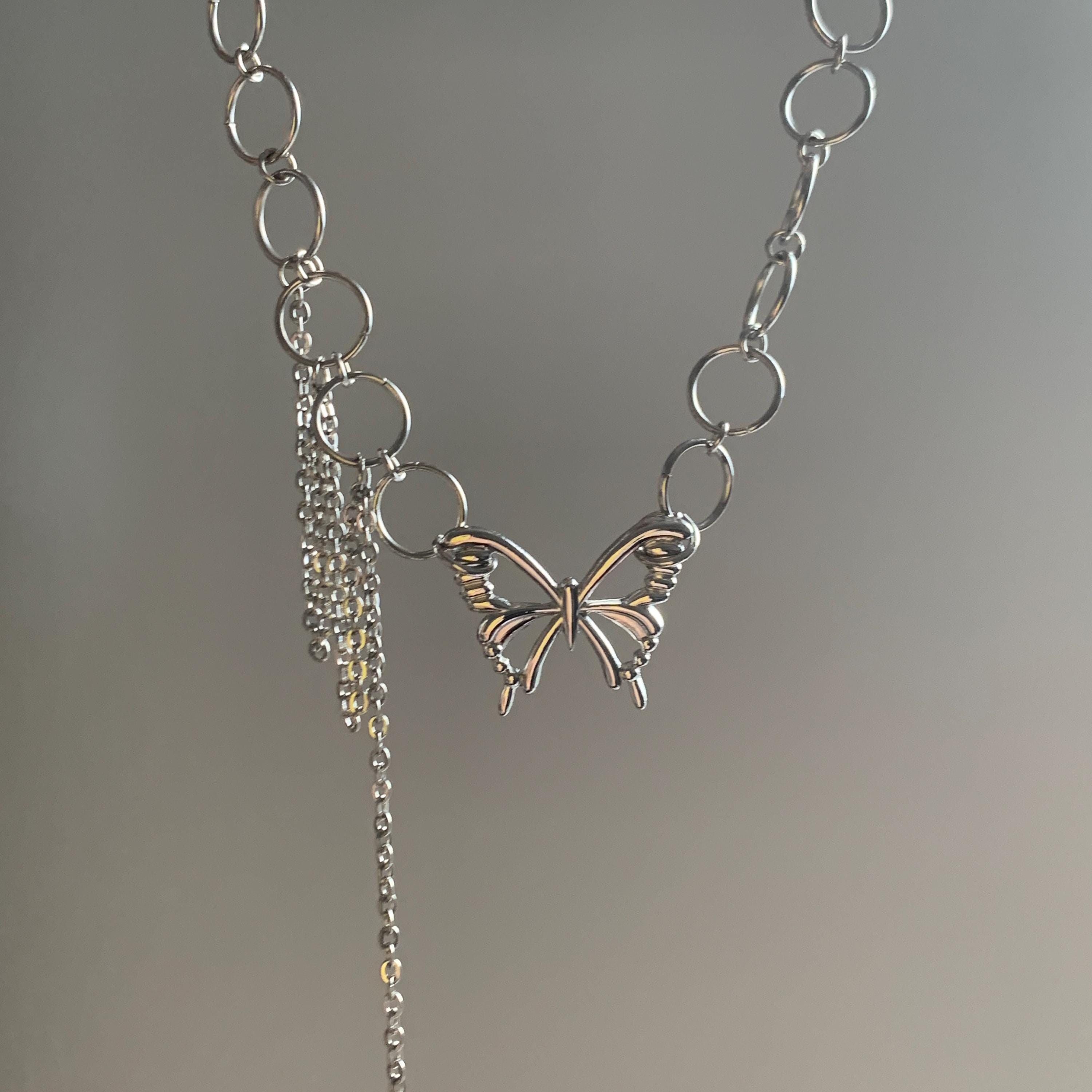 Silver Stainless Steel Butterfly Choker Necklace, Dangle Star Necklace, Gothic Necklace, Y2k Necklace Jewelry Accessories, Gift for Her