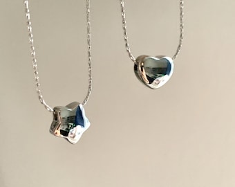 Dainty Silver Star Heart Necklace, Sweet Heart Bestie Matching Necklace, Y2K Grunge Star Minimalist Necklace, Valentines Day Gift For Her