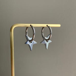 Silver Star Dangle Hoop Earrings, y2K Grunge Star Celestial Earrings, Stainless Steel Cute Star Hoops , Holiday Party Earrings, Gift for Her