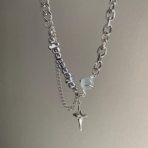 Silver Star Stainless Steel Cats Eye Necklace, Gothic Style Streetwear Necklace, Punk Necklace, Y2k Man Woman Necklace, Gift for Her
