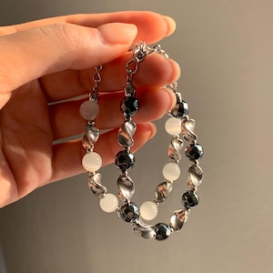 Stainless Steel Bracelet Women Men, Cats Eye Bead Bracelet, Silver Bead Bracelet, No Tarnish Bracelet, Silver Beaded Bracelet, Gifts