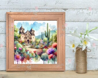 digital file, mission, desert, painting, pastels, oils, southwest, outdoors, realistic