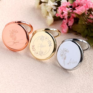 Custom Compact Mirror,  Birth Flower Pocket Mirror, Bridesmaid Proposal, Birthday Gift, Bachelorette Gifts, Personalized Birth Flower Mirror