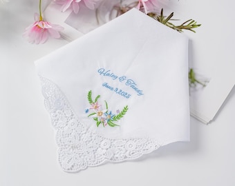 Custom Wedding Handkerchief,  Personalized Couple’s Names & Wedding Date, Embroidered Wedding Handkerchief, Embroidered Keepsake Gift