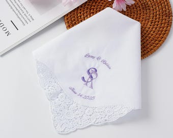 Embroidered Couple Initials Handkerchief– Anniversary Gift Personalized Handkerchief–Personalized Hankie for Bride and Groom– Wedding Favor