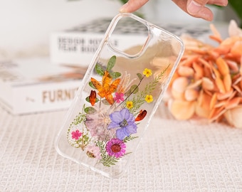 Real Carnation and Onychium Contiguum Flower iPhone Case,  iPhone 15 Pro Max 14 13 12 11 Phone Case, Gift for mom, Green Leaves iPhone Case