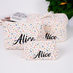 Custom Floral Makeup Bag, Handmade Makeup Bag, Floral Makeup Bag, Personalized Name Makeup Bag, Beauty Travel Toiletry Bag, Gift for Her