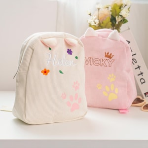 Sac à dos personnalisé pour enfant avec nom, sac à dos en velours côtelé, sac à dos préscolaire, cartable d'école, cartable pour tout-petit, joli sac à dos, cadeau pour enfant