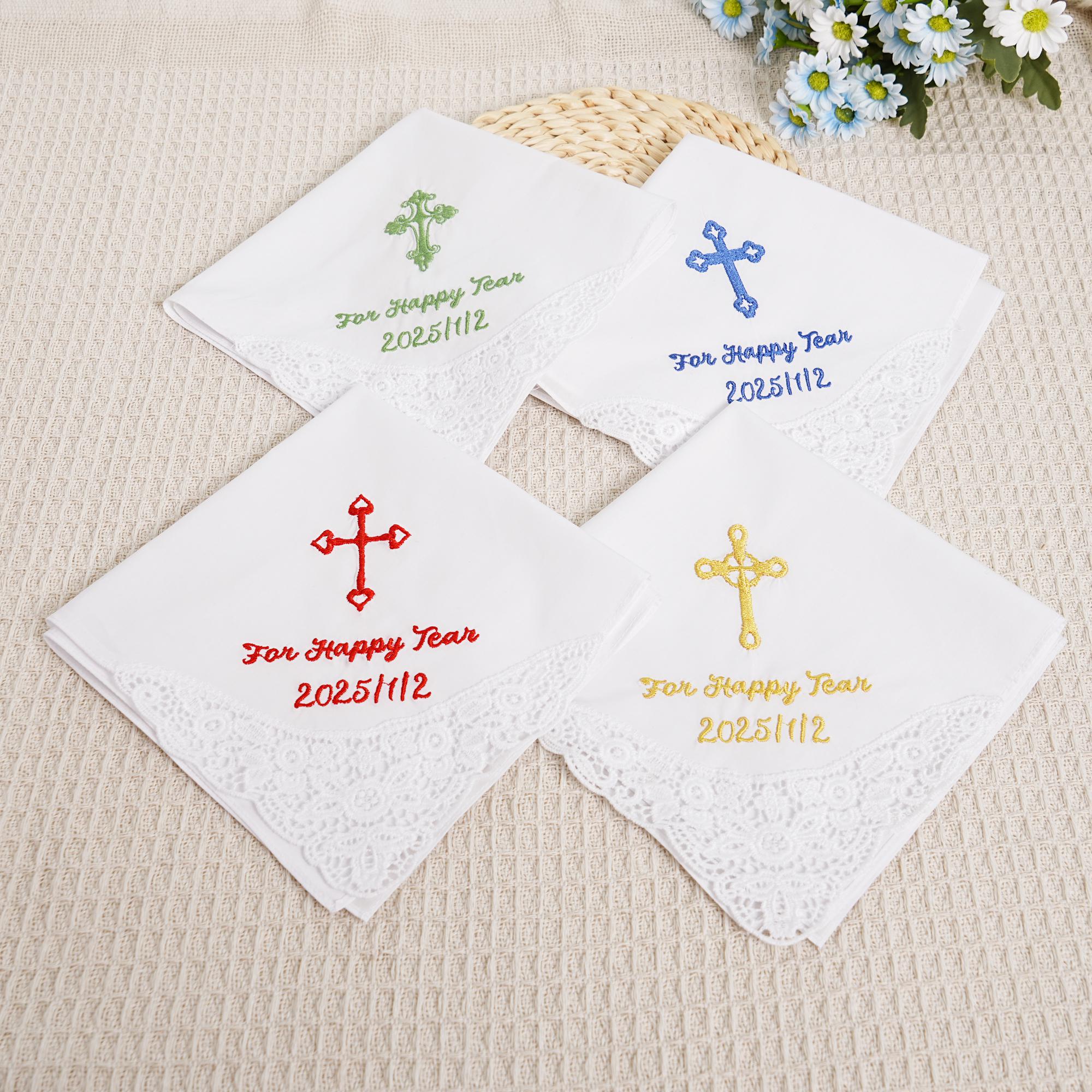 Custom Embroidered Handkerchiefs, Cross Handkerchiefs, Personalized Christianism Handkerchief, Bless Custom Handkerchiefs